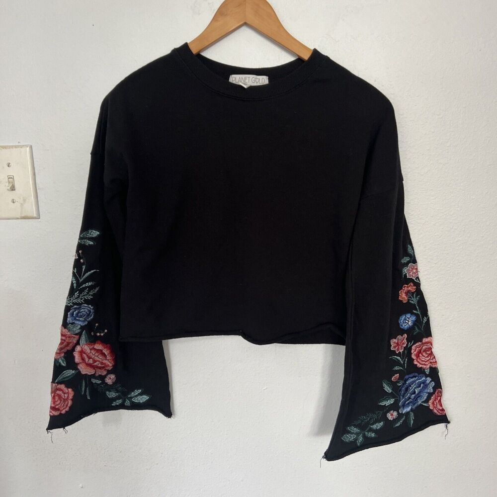 Planet Gold Black Bohemian Y2K Cropped Bell Sleeve 2000 Sweater XS